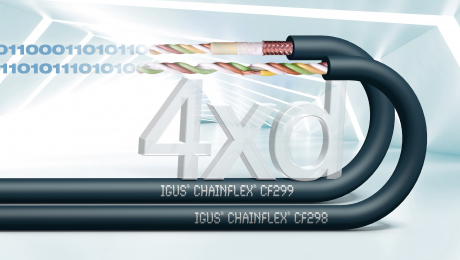 Nueva generación de cables de datos Chainflex® con recubrimiento externo de TPE para los radios pequ